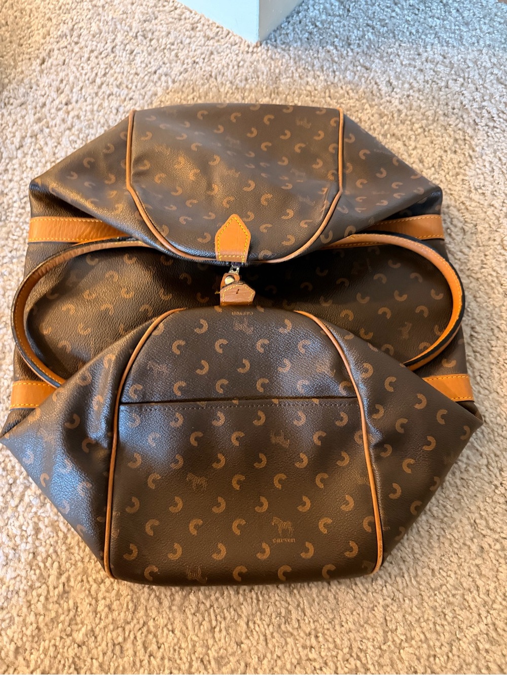Carven Paris travel Duffel Bag in Brown and Tan - Designer Logo Pattern - Picture 14 of 15